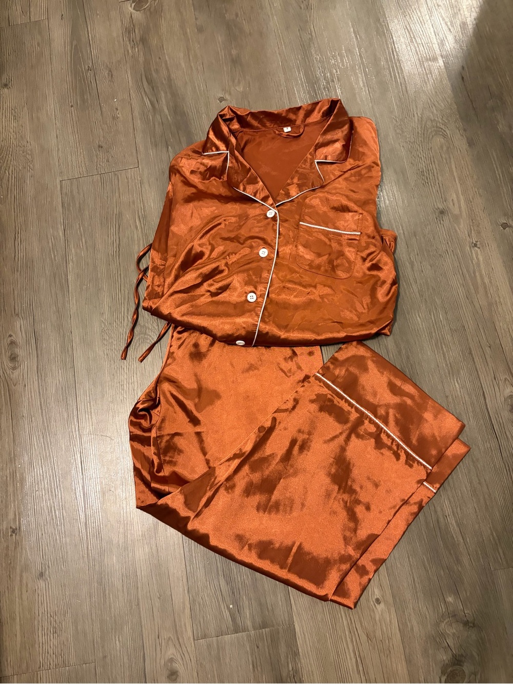 Satin Button-Front Pajama Set - Burnt Orange